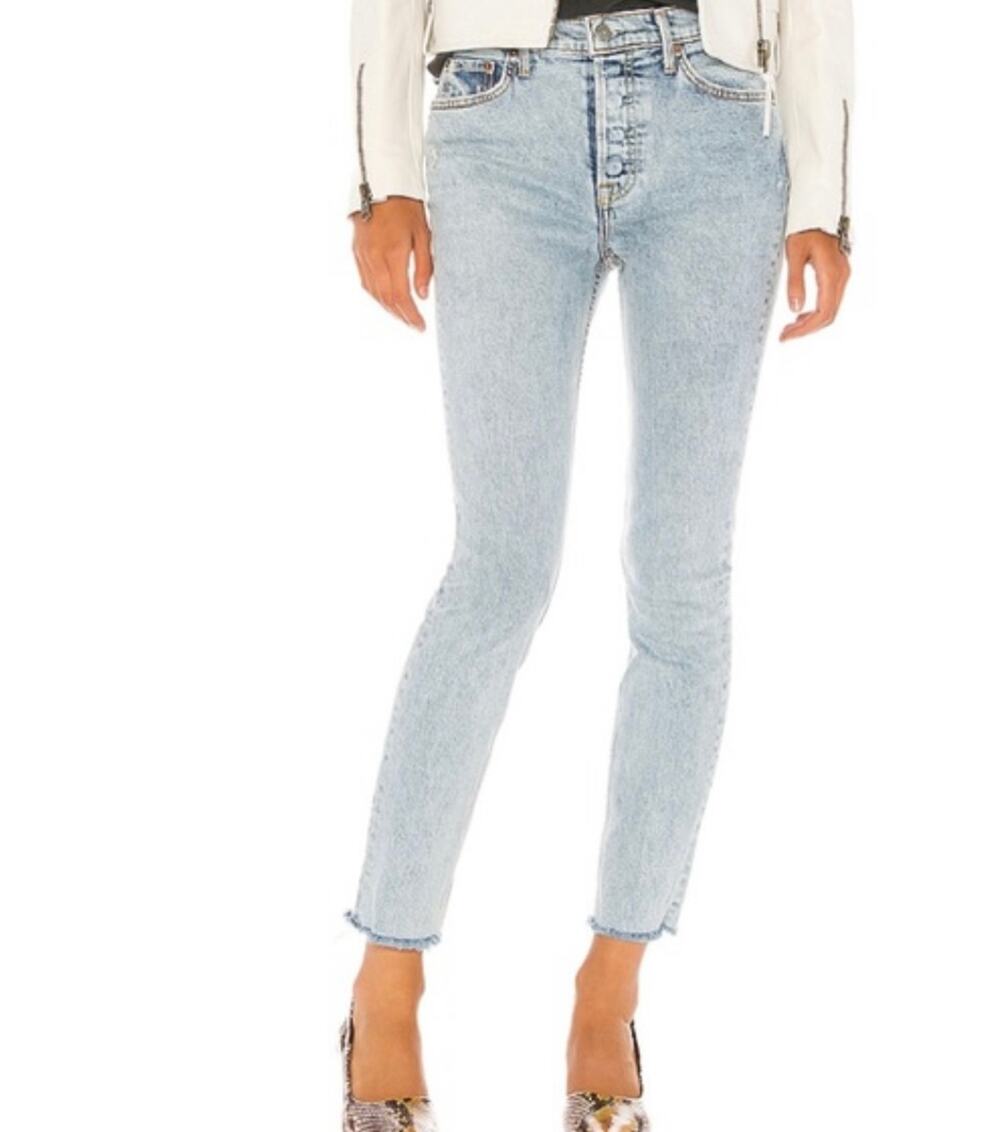 GRLFRND Button Fly High Rise Skinny Raw Hem Karolina Jeans In Close Call Size 23